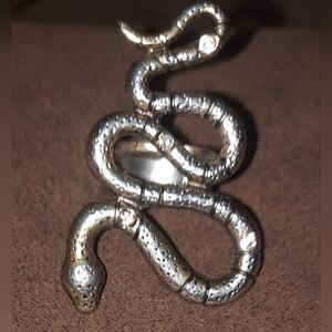 Serpent statement ring silvertone with rhinestones